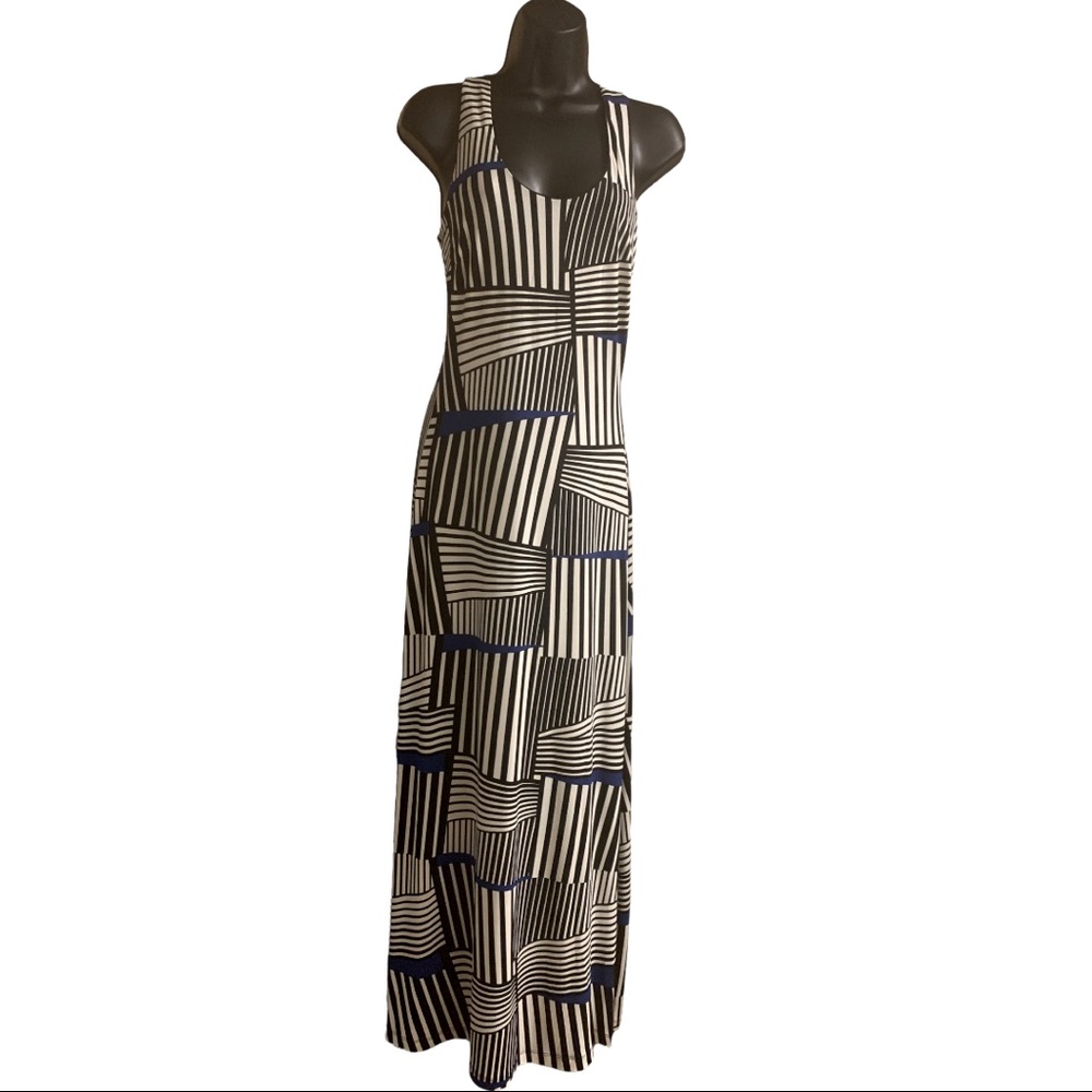 Enfocus studio black and white maxi dress with blue accents